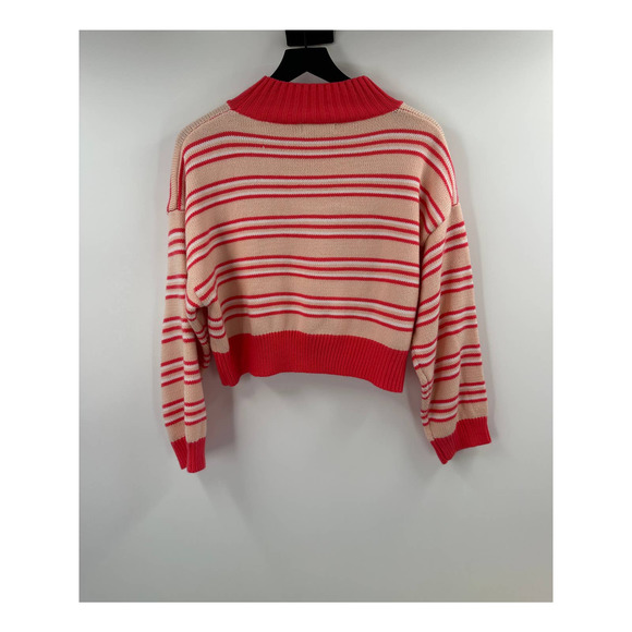 Cherry AKA Coral and Pink Striped Cropped Mock Neck Sweater Size Large - Picture 5 of 5